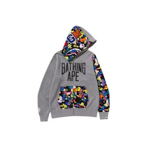 BAPE Multi Camo NYC Logo Shark Full Zip Hoodie Grey - Lucid Soles