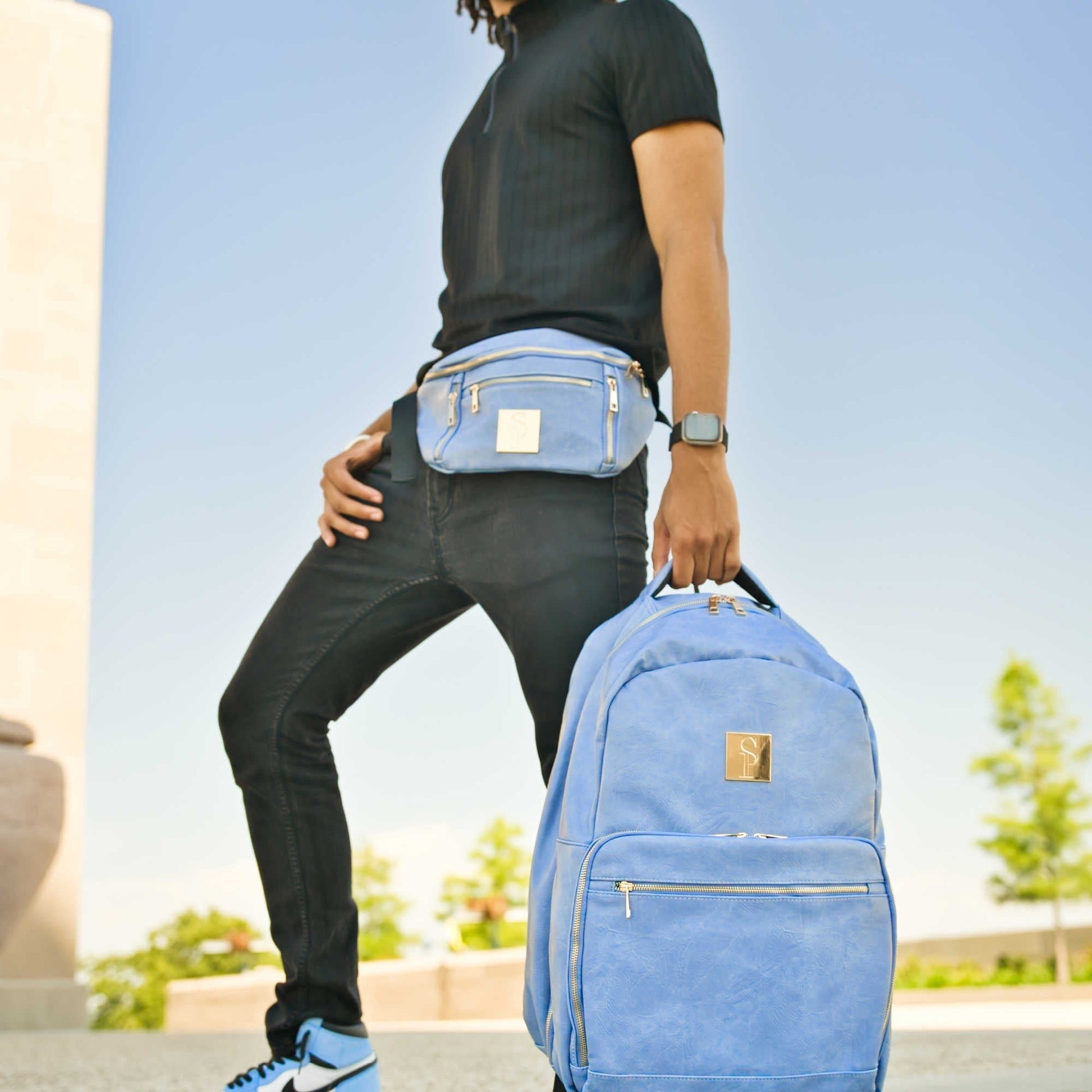 Baby Blue Leather Sling Bag - Lucid Soles