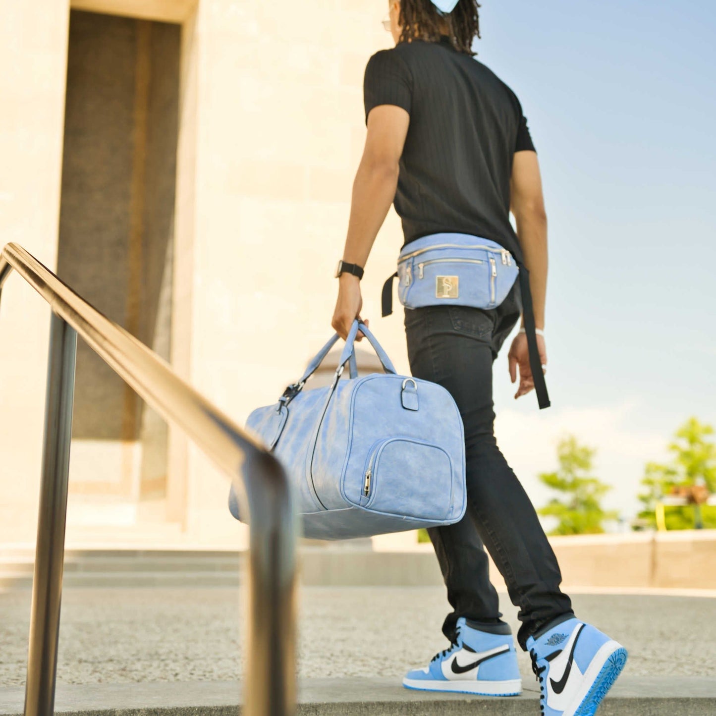 Baby Blue Leather Sling Bag - Lucid Soles