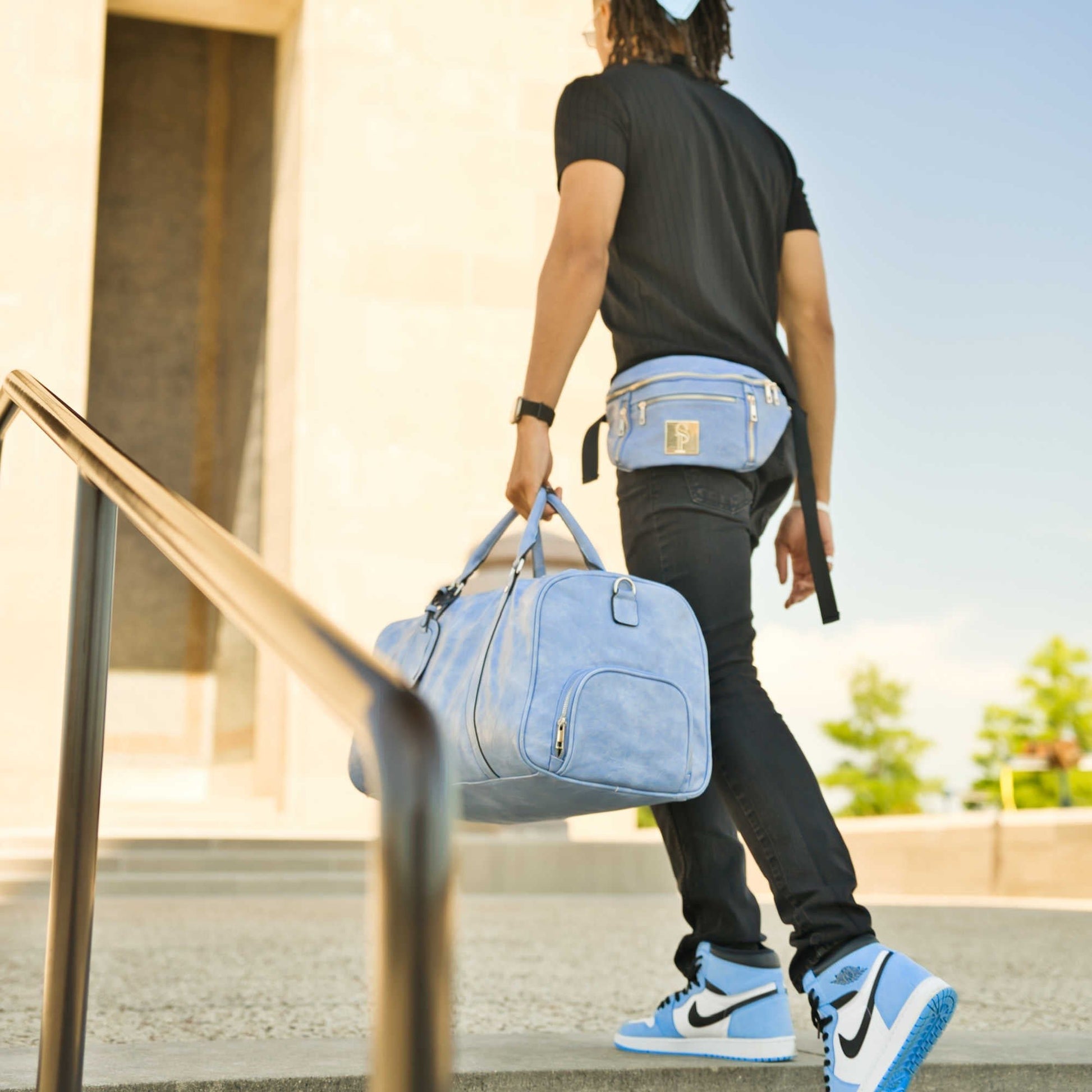 Baby Blue Leather Sling Bag - Lucid Soles