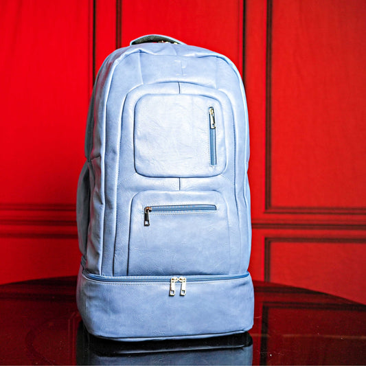 Baby Blue Leather Luxury Carry - On Patented Backpack - Lucid Soles