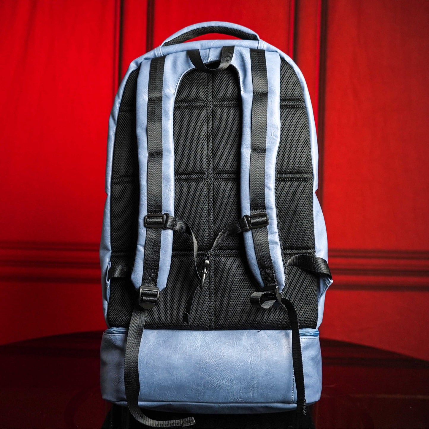 Baby Blue Leather Luxury Carry - On Patented Backpack - Lucid Soles