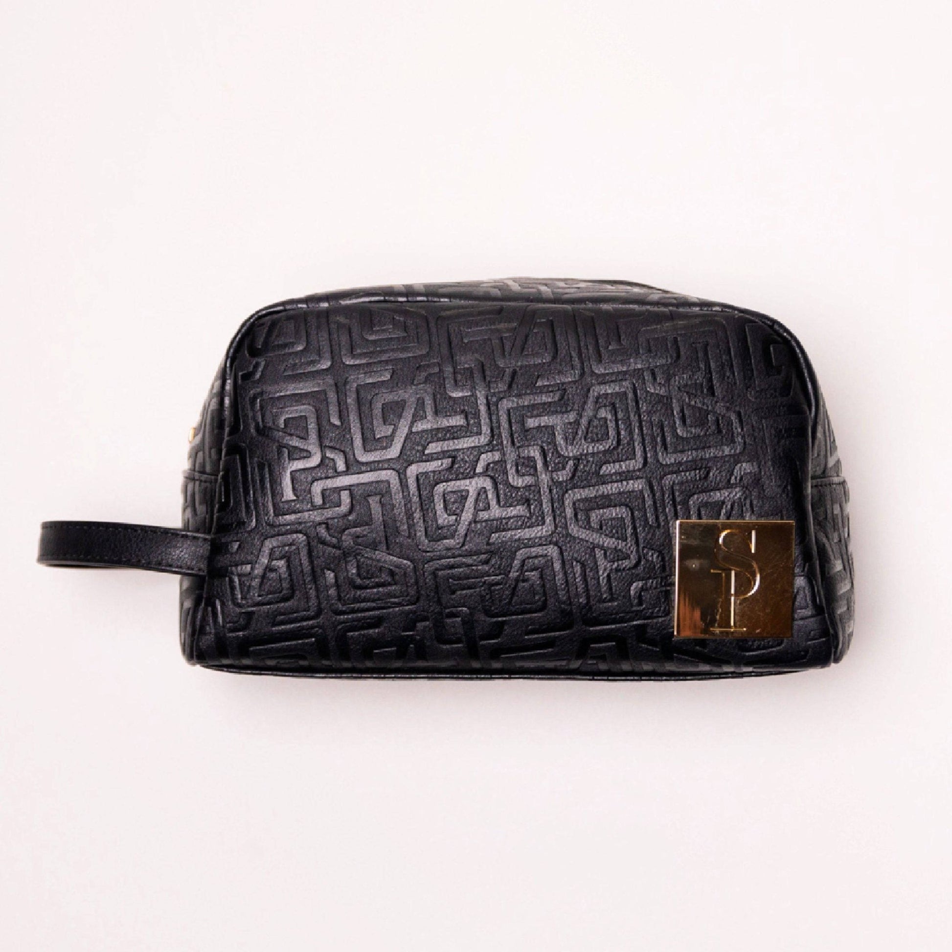 Black Monogram Leather Toiletry Bag - Lucid Soles