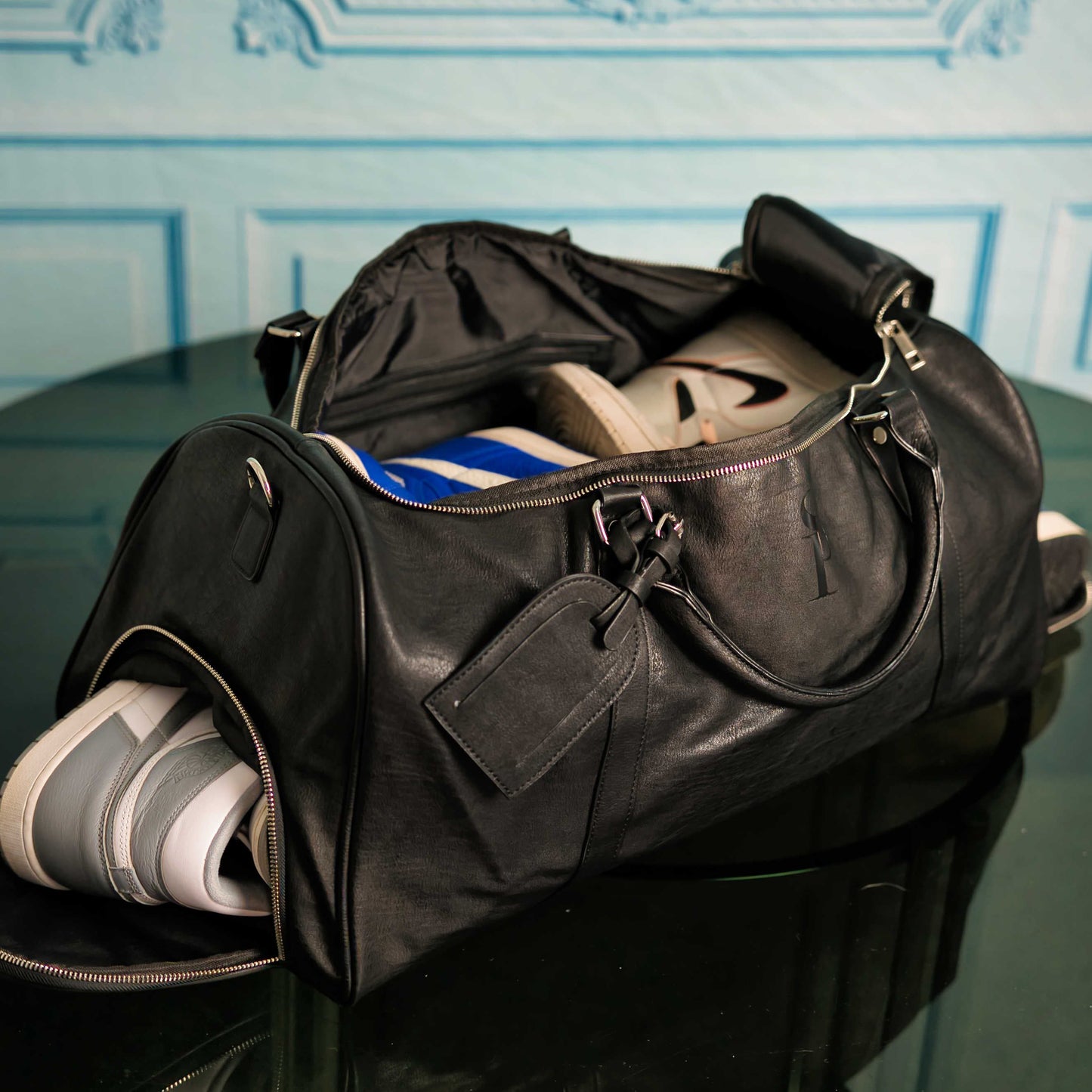 Black Leather Duffle Bag - Lucid Soles