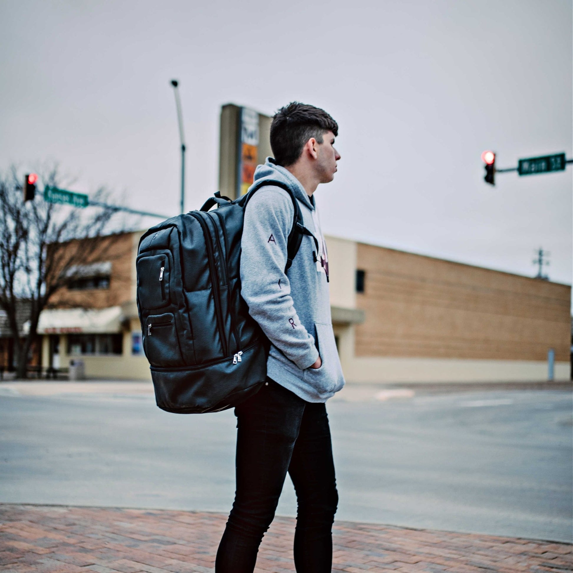 Black Leather Patented Carry - on Bag (XL Design) - Lucid Soles