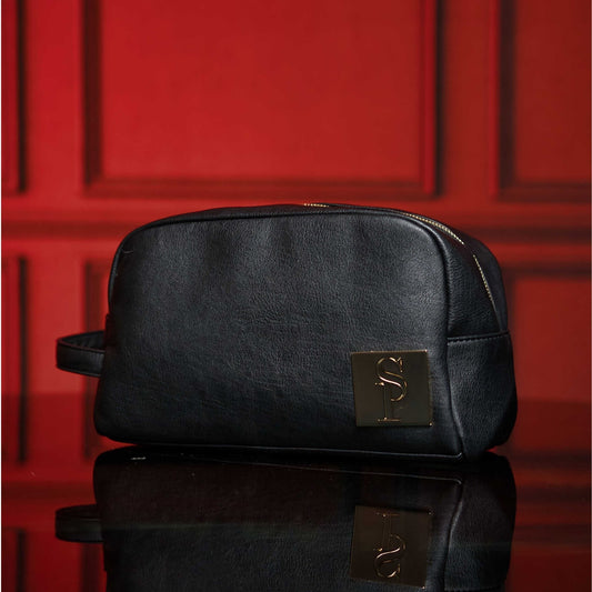 Black Leather Toiletry Bag - Lucid Soles