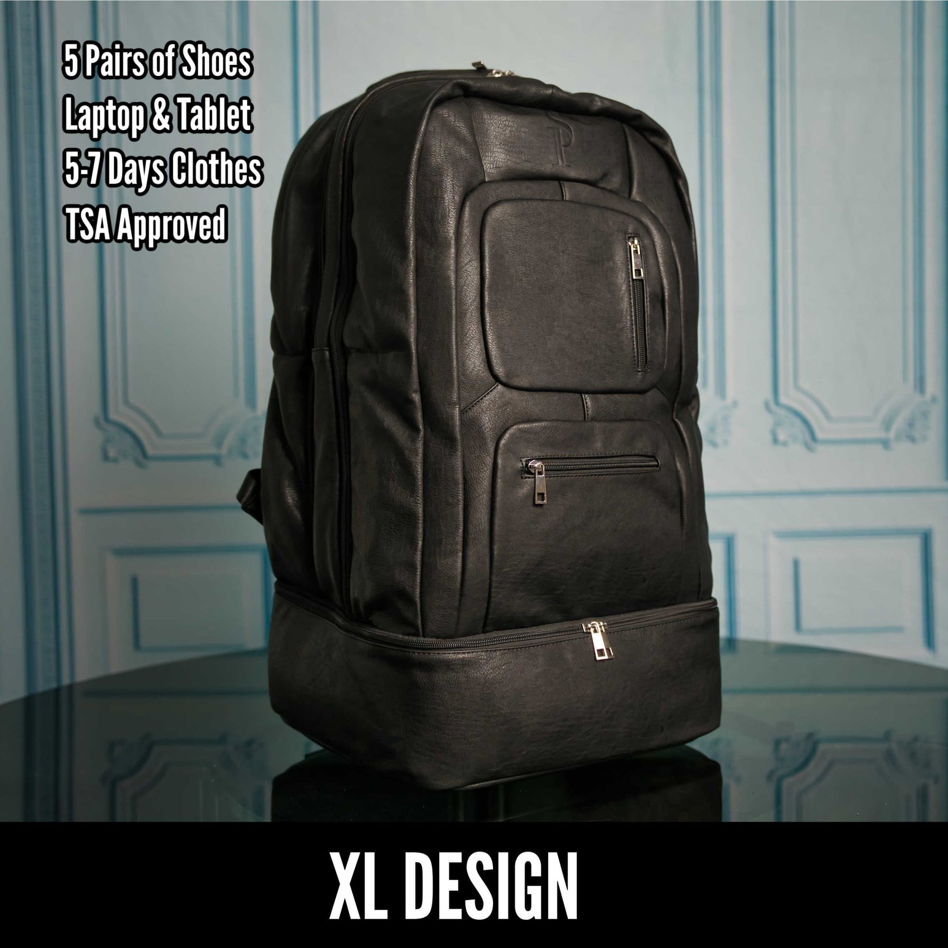 Black Leather Patented Carry - on Bag (XL Design) - Lucid Soles