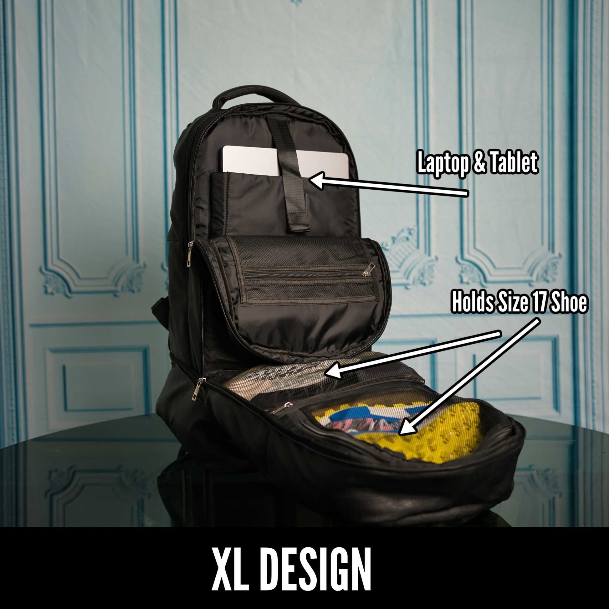 Black Leather Patented Carry - on Bag (XL Design) - Lucid Soles