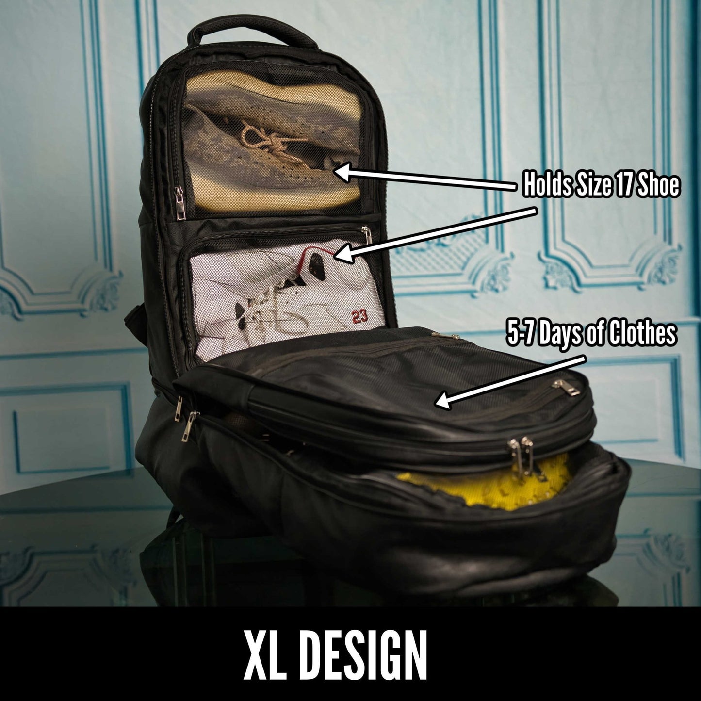 Black Leather Patented Carry - on Bag (XL Design) - Lucid Soles