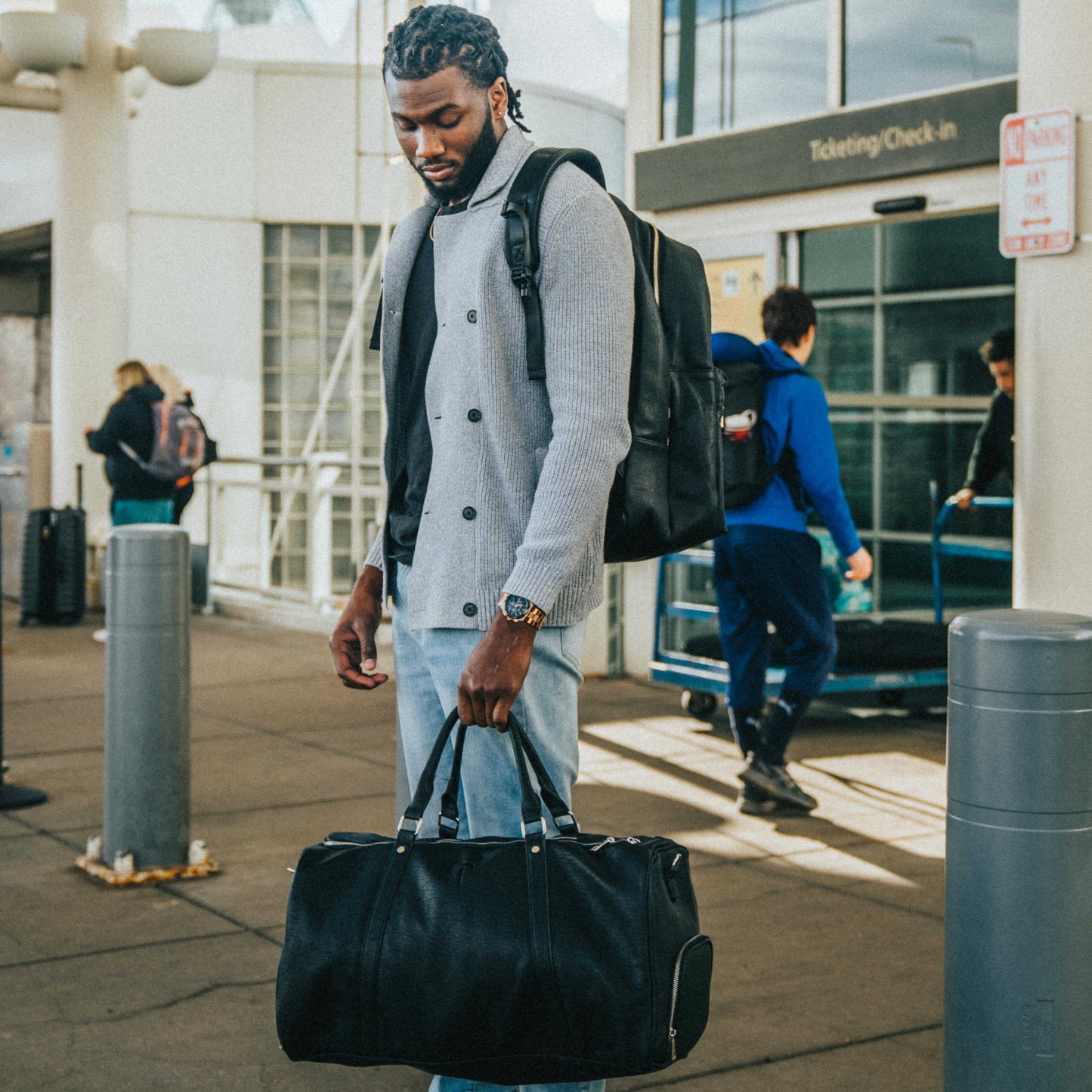 Black Leather Duffle Bag - Lucid Soles