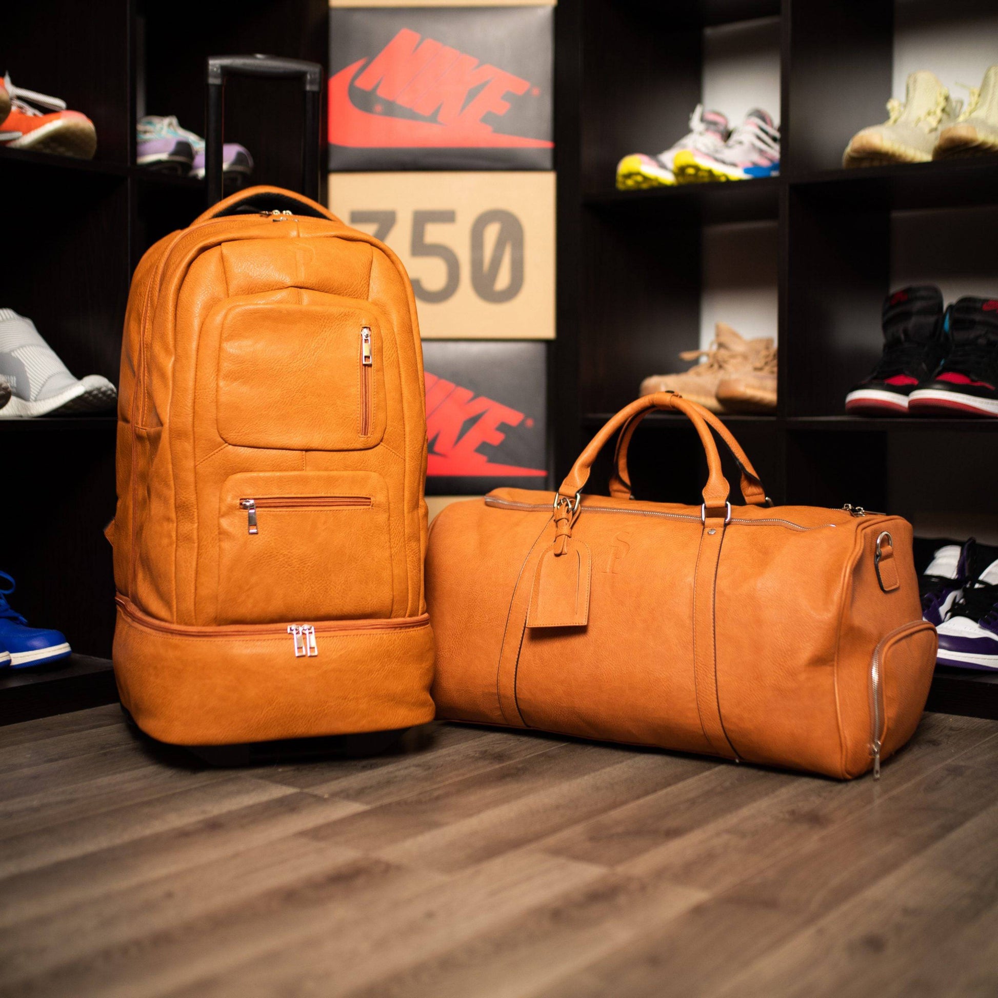 Brown Leather Roller Bag Set - Lucid Soles