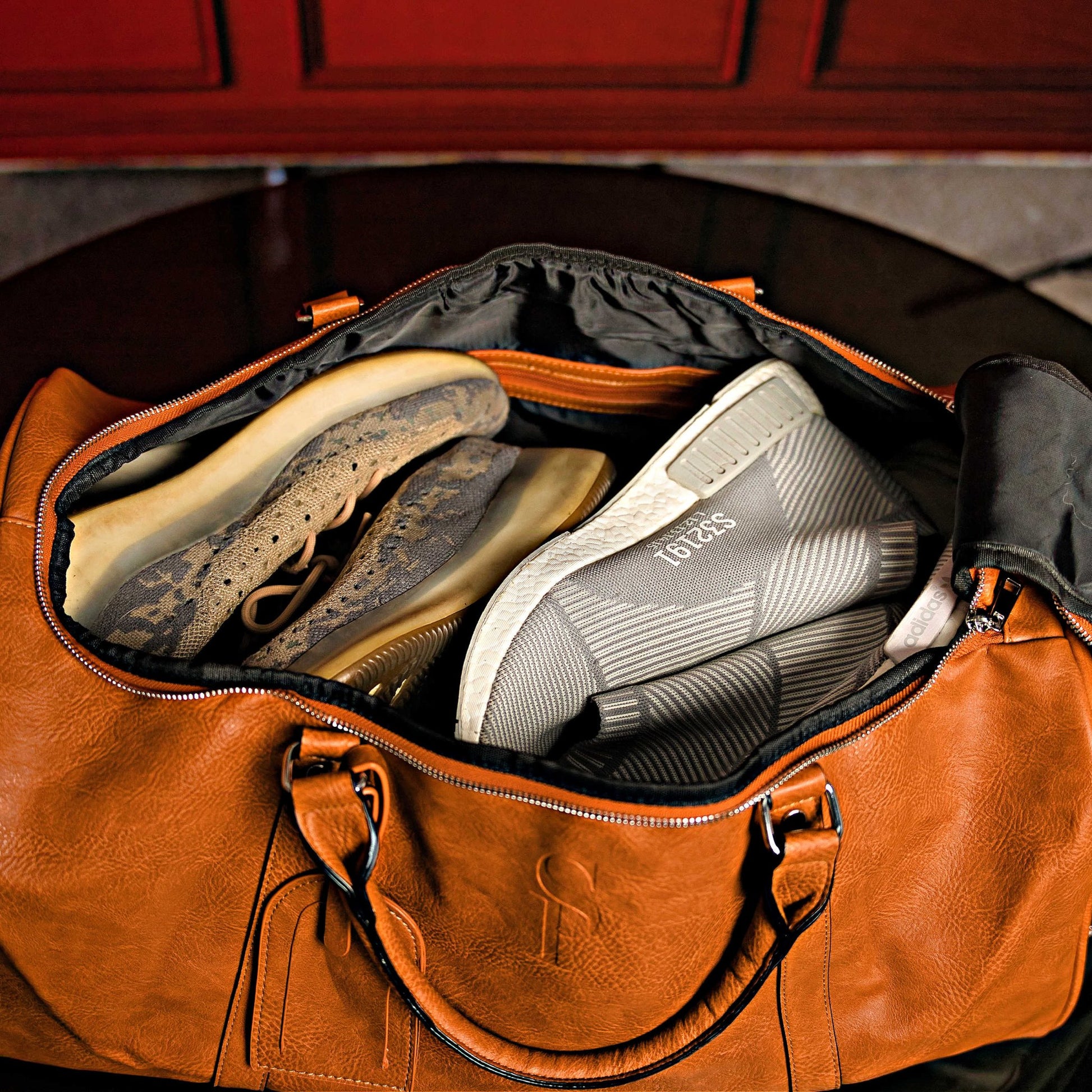 Brown Tumbled Leather 2 Bag Set (Commuter Backpack and Duffle Bag) - Lucid Soles