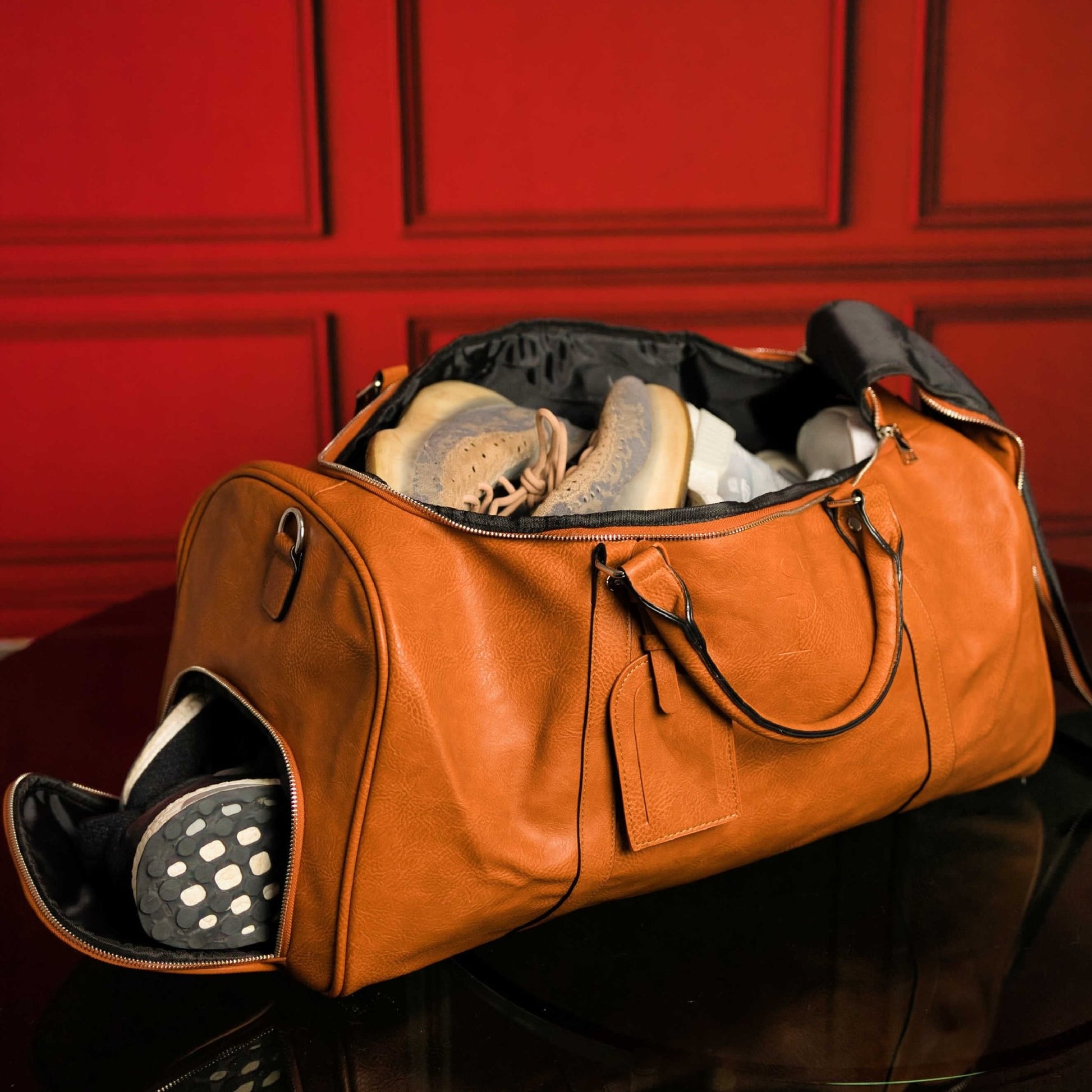 Brown Tumbled Leather 2 Bag Set (Commuter Backpack and Duffle Bag) - Lucid Soles