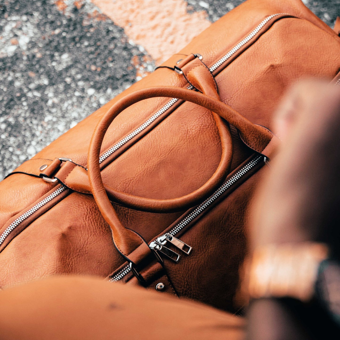 Brown Tumbled Leather Duffle Bag - Lucid Soles