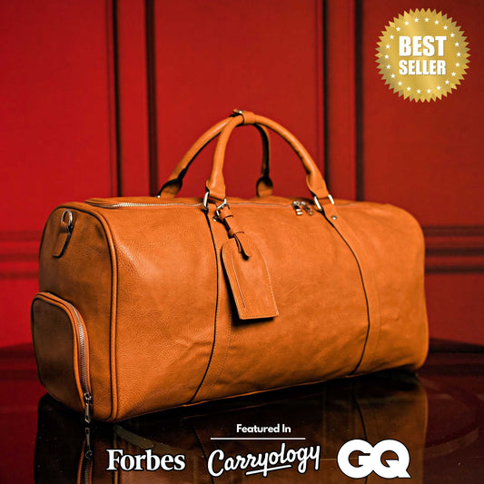 Brown Tumbled Leather Duffle Bag - Lucid Soles