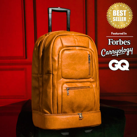 Brown Leather Carry - On Patented Roller Bag - Lucid Soles