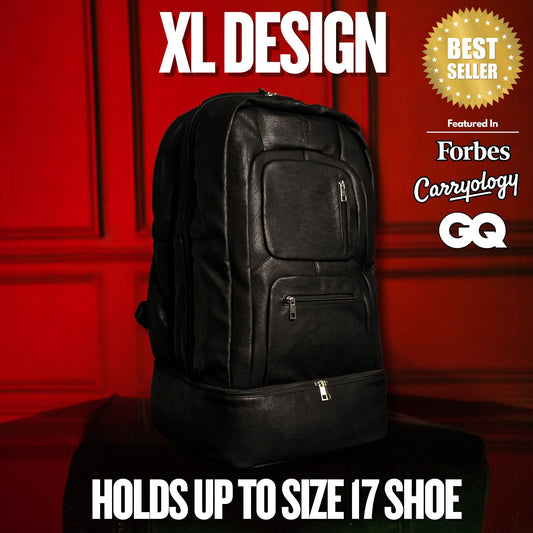 Black Leather Patented Carry - on Bag (XL Design) - Lucid Soles