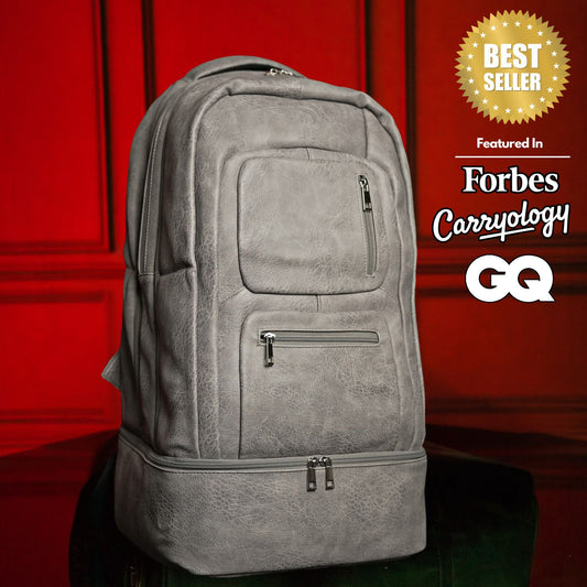 Grey Leather Carry - On Patented Backpack - Lucid Soles
