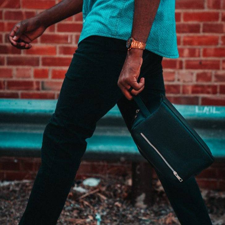 Black Leather Toiletry Bag - Lucid Soles
