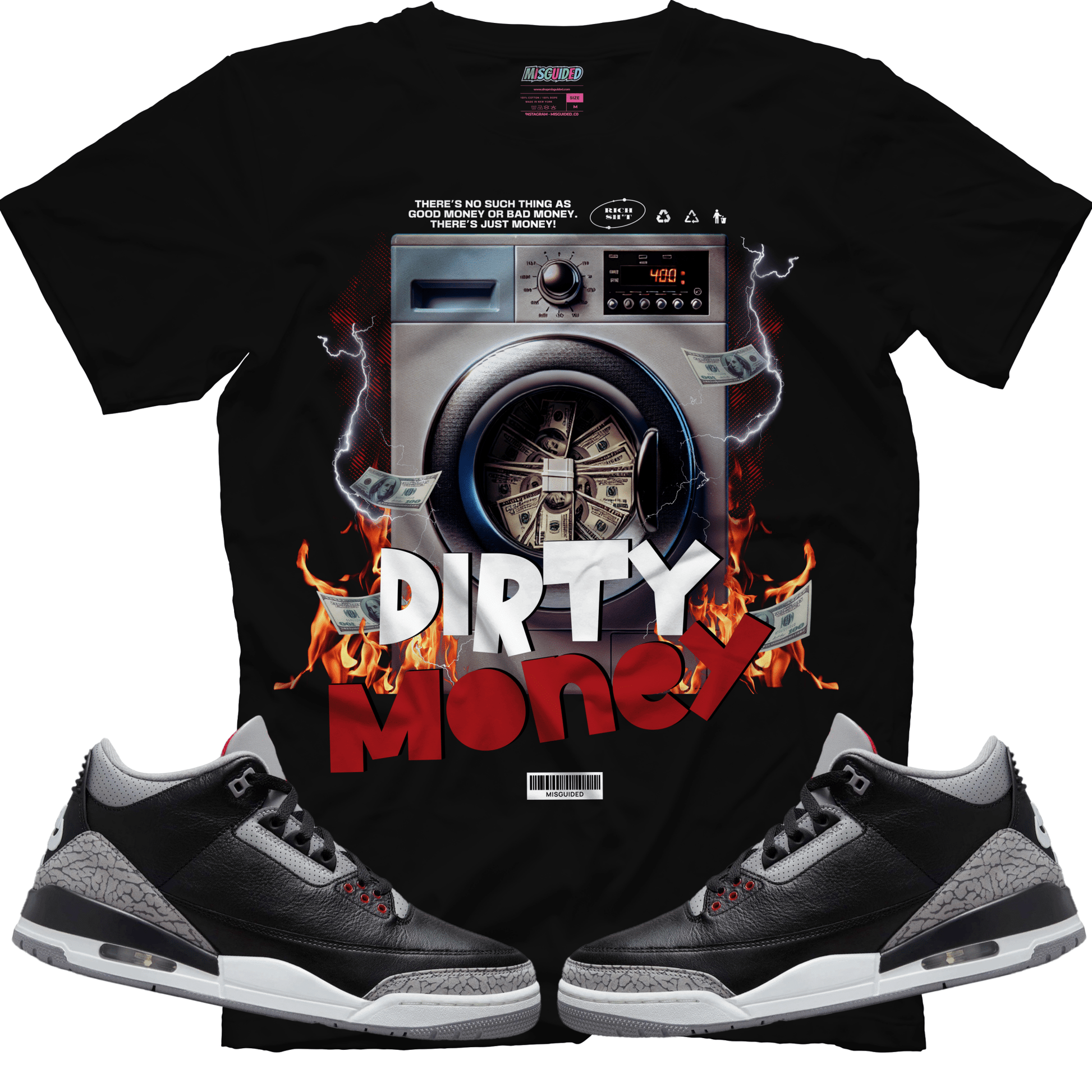 Dirty Money (Air Jordan 3 Black Cement) T-Shirt - Lucid Soles