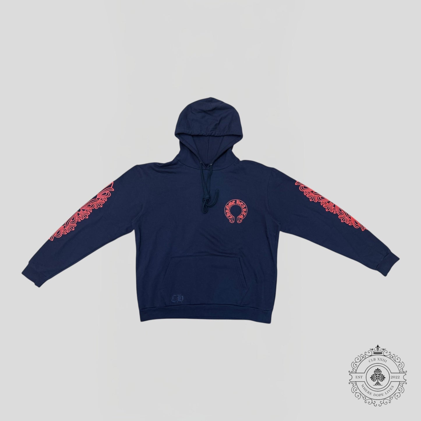 Chrome Hearts Horseshoe Logo Hoodie in Navy / Red - Lucid Soles