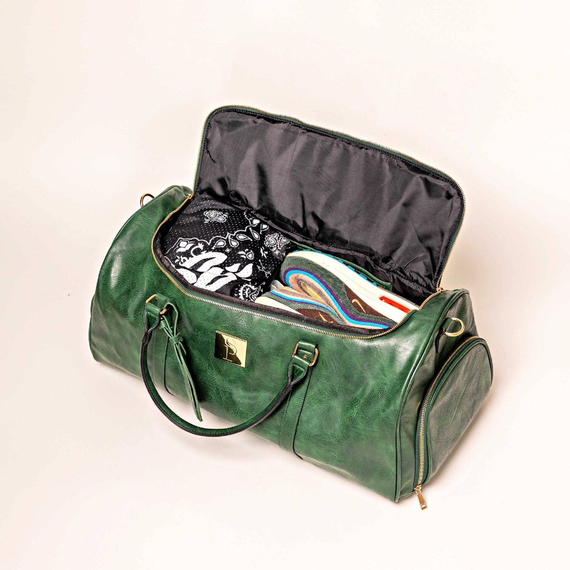 Emerald Green Leather Weekender Duffle Bag - Lucid Soles