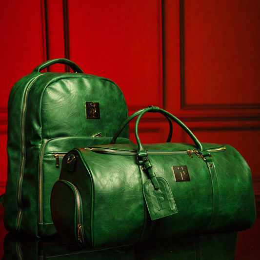 Emerald Green Leather 2 Bag Set (Commuter Backpack and Duffle) - Lucid Soles