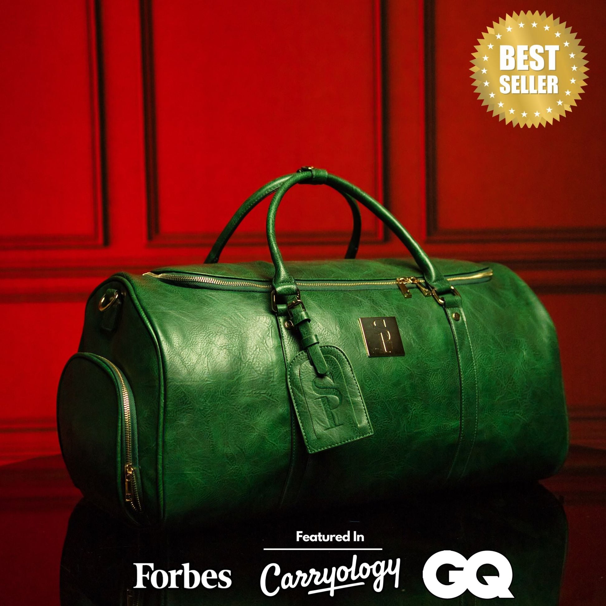 Emerald Green Leather Weekender Duffle Bag - Lucid Soles