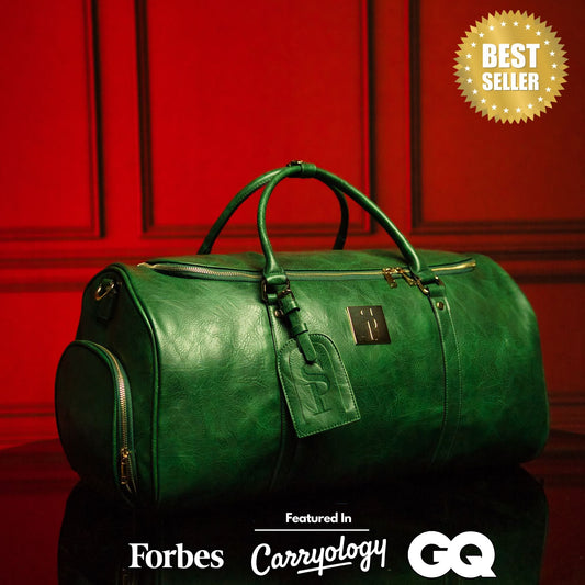 Emerald Green Leather Weekender Duffle Bag - Lucid Soles