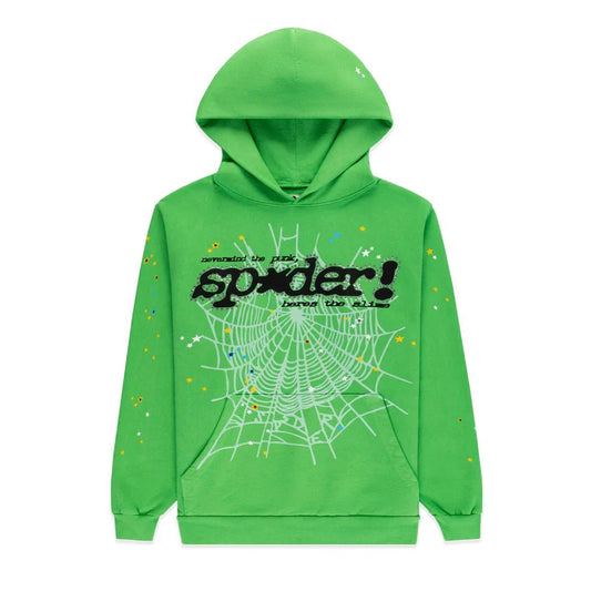 Sp5der Punk V2 Rhinestone Hoodie Bright Green - Lucid Soles