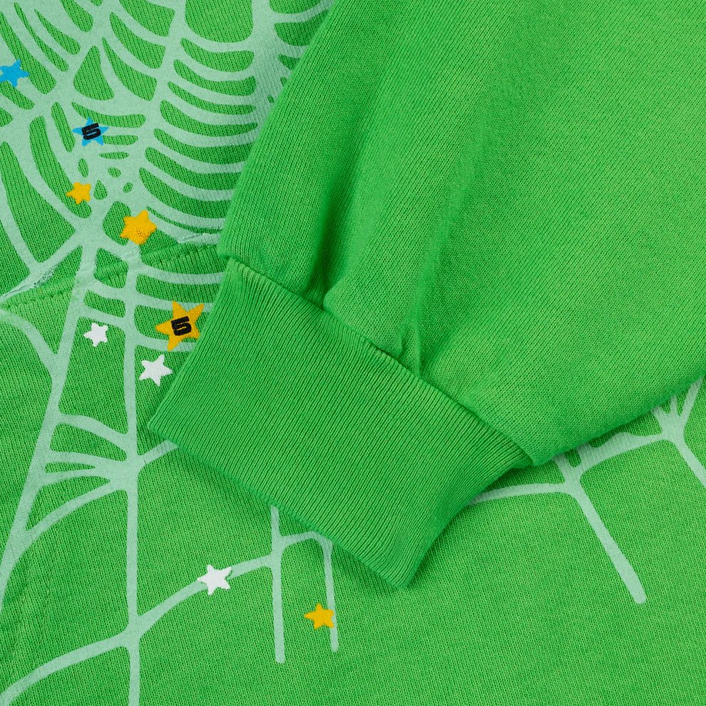 Sp5der Punk V2 Rhinestone Hoodie Bright Green - Lucid Soles