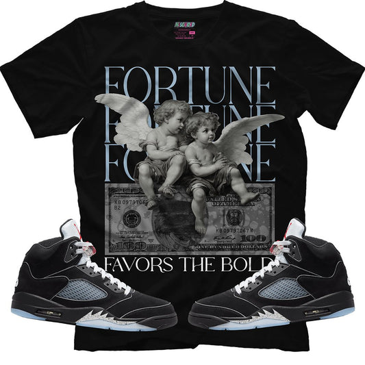 Fortune Favors The Bold (Air Jordan 5 Black Metallic Reimagined) T-Shirt - Lucid Soles