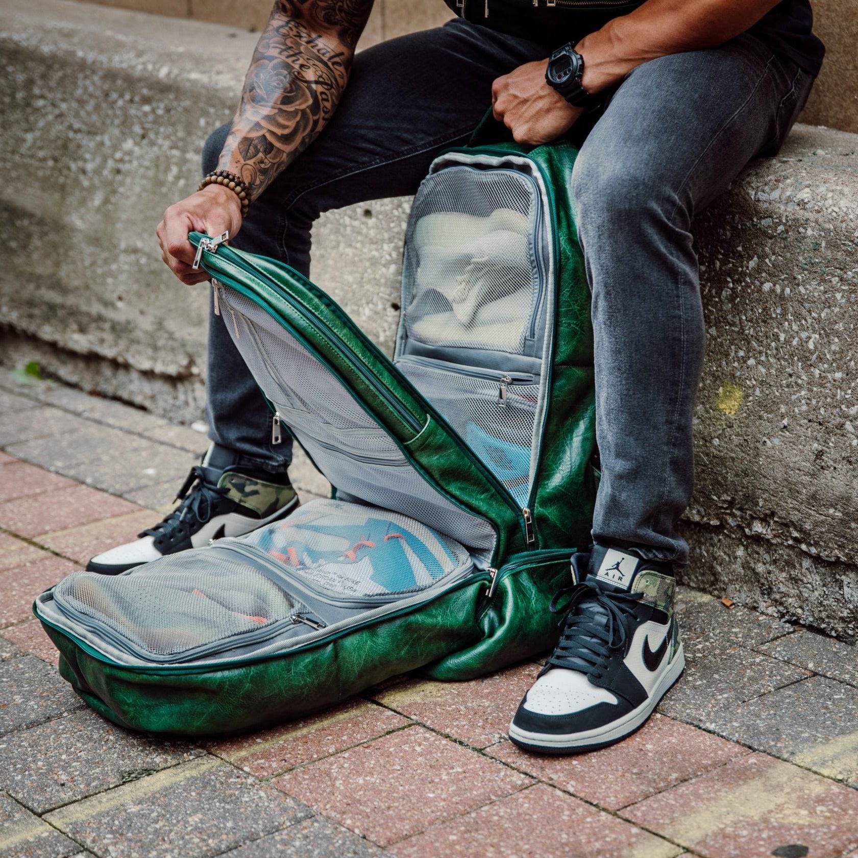 Emerald Green Leather Carry - On Patented Backpack - Lucid Soles