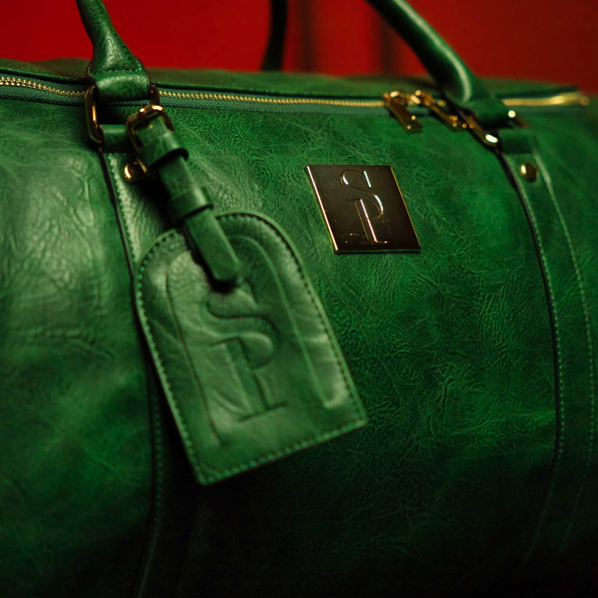 Emerald Green Leather Weekender Duffle Bag - Lucid Soles