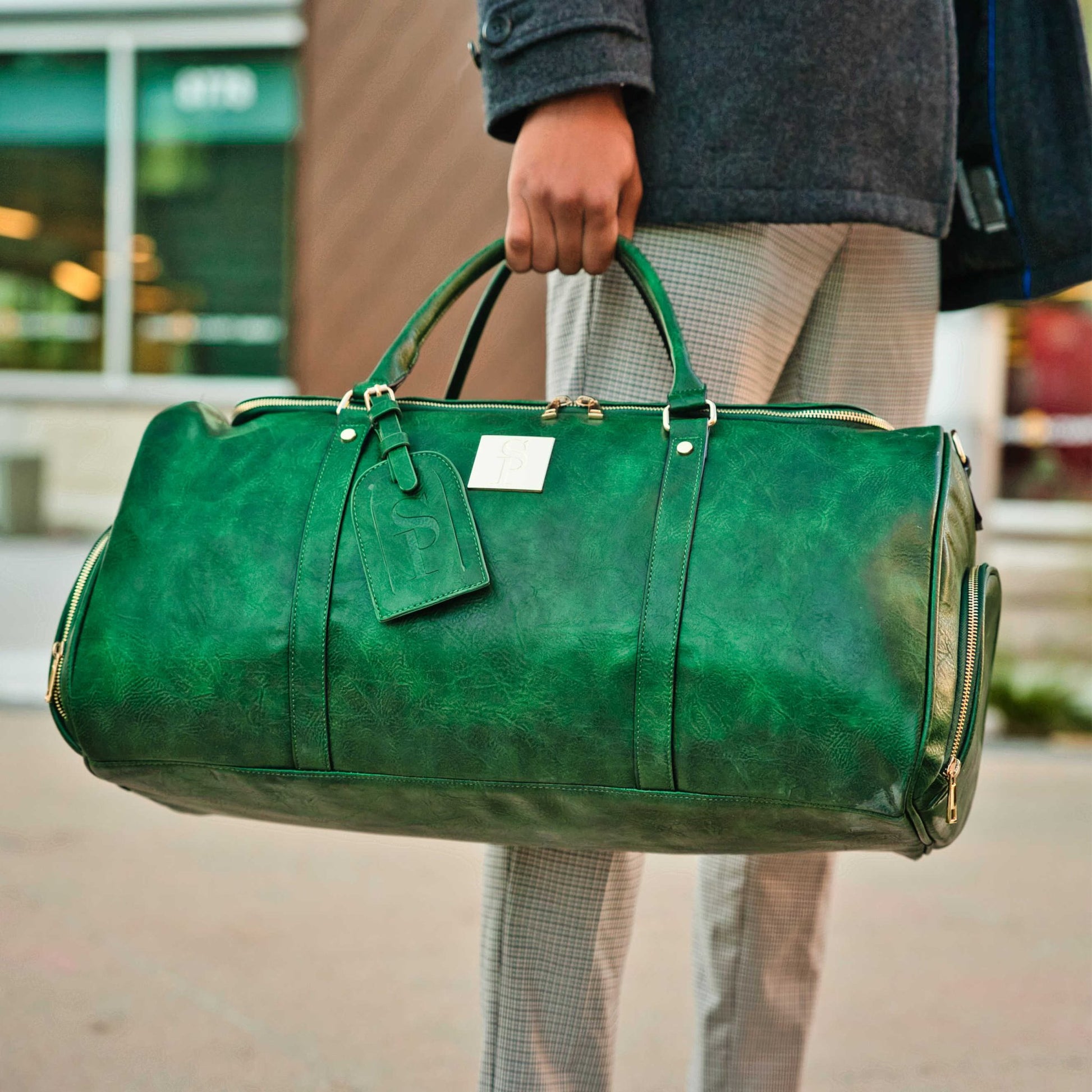 Emerald Green Leather 2 Bag Set (Commuter Backpack and Duffle) - Lucid Soles