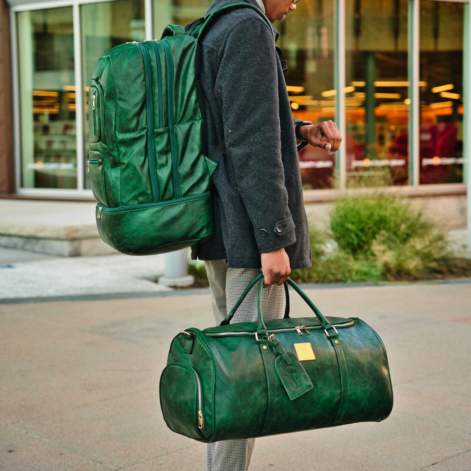 Emerald Green Leather Weekender Duffle Bag - Lucid Soles