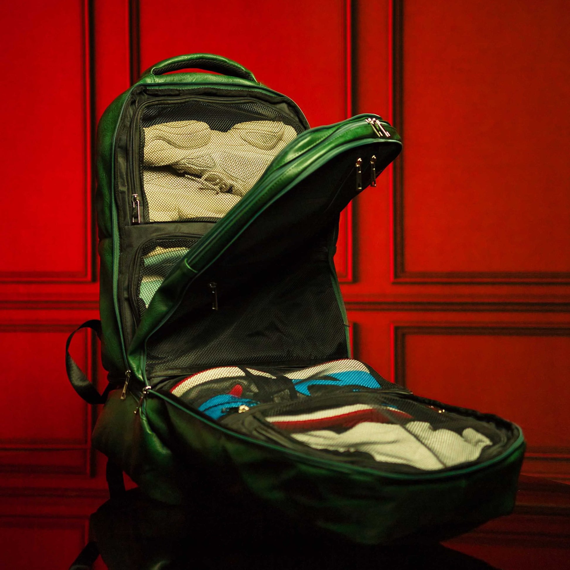 Emerald Green Leather Carry - On Patented Backpack - Lucid Soles