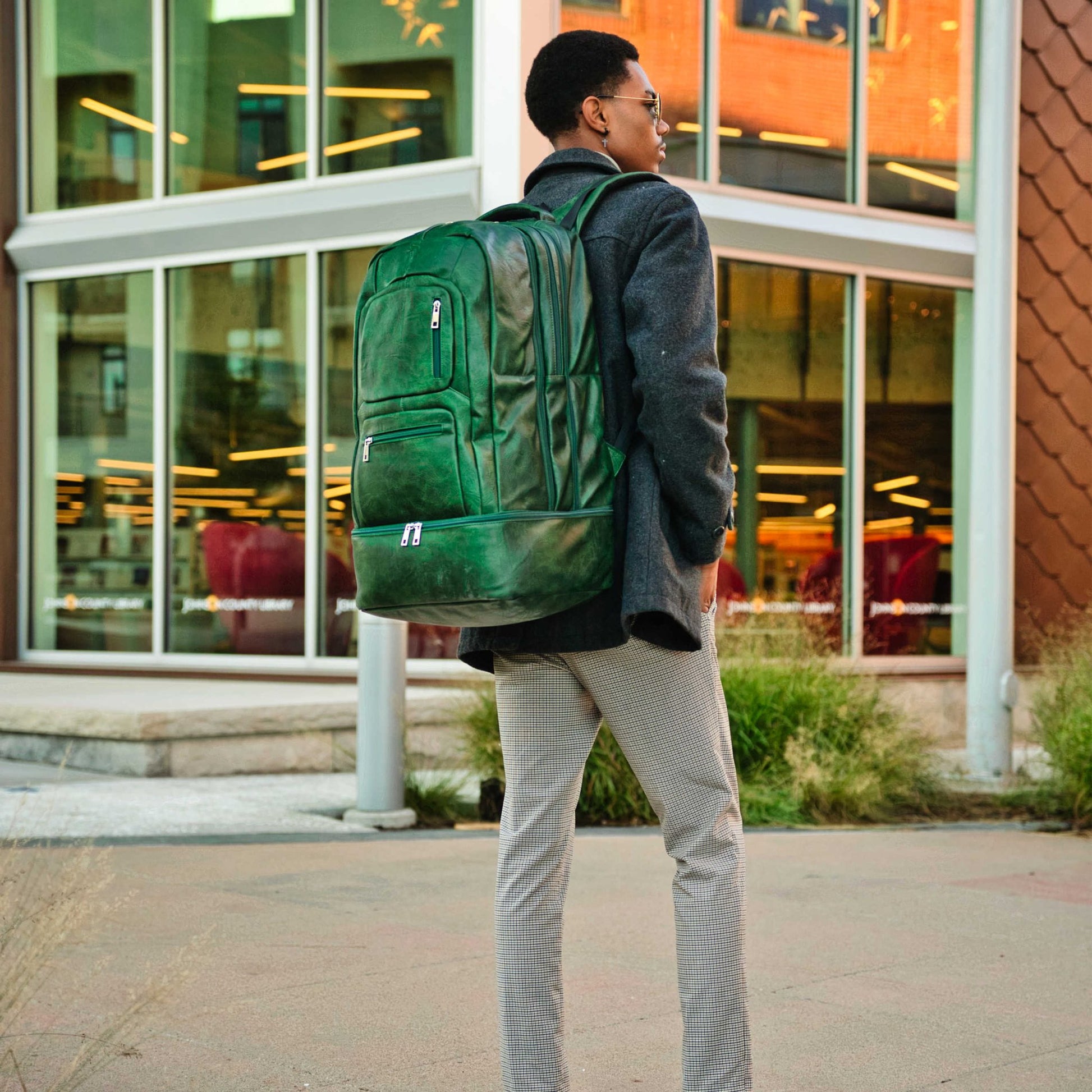 Emerald Green Leather Carry - On Patented Backpack - Lucid Soles