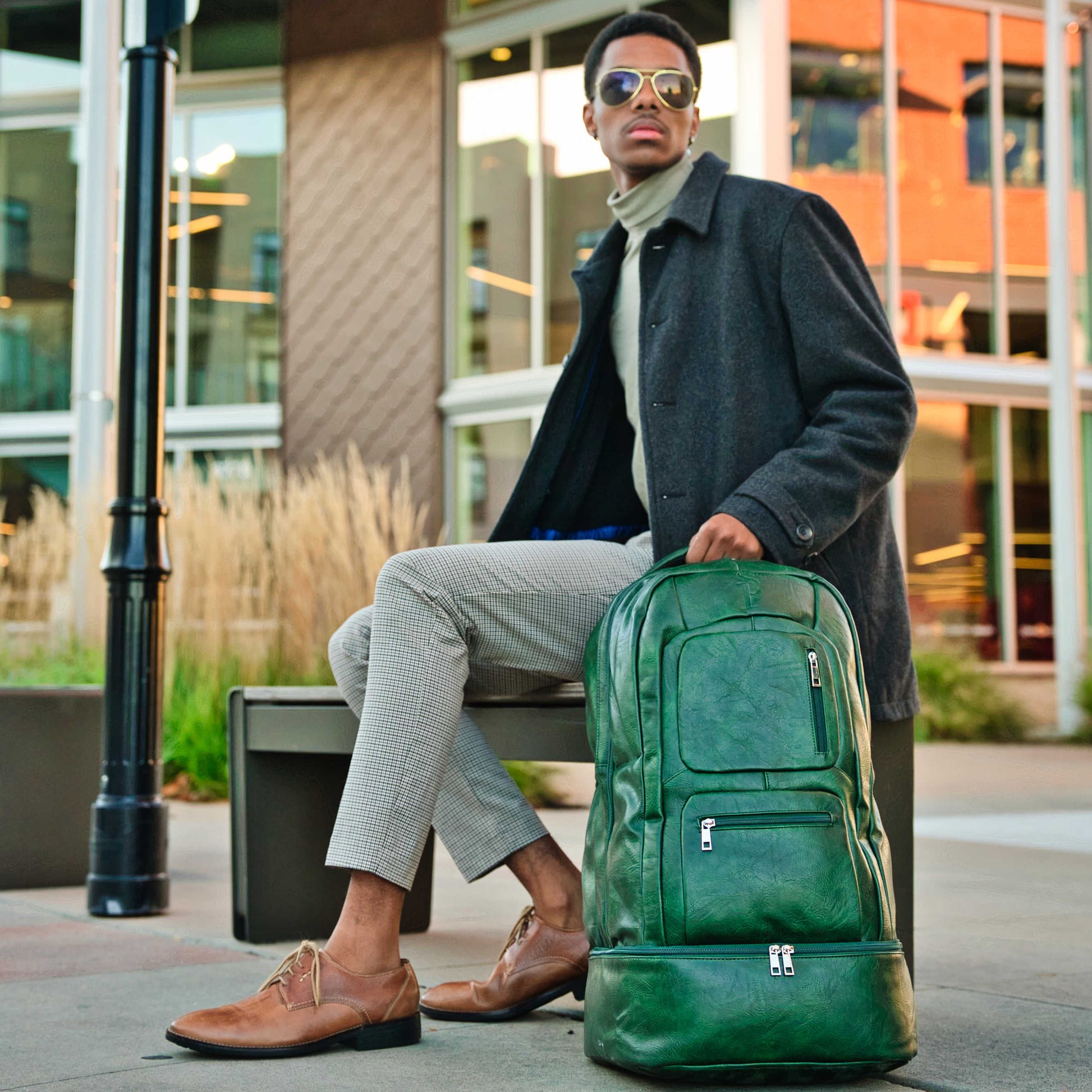 Emerald Green Leather Carry - On Patented Backpack - Lucid Soles