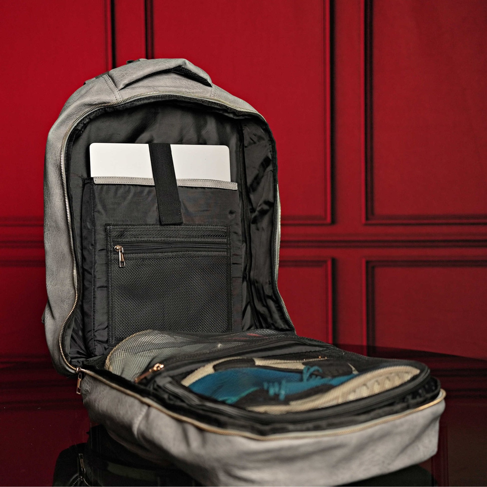 Grey Leather Commuter Bag - Lucid Soles