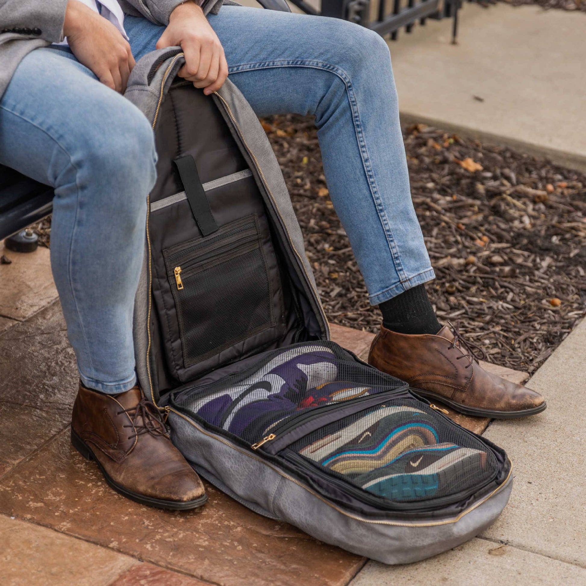 Grey Leather Commuter Bag - Lucid Soles