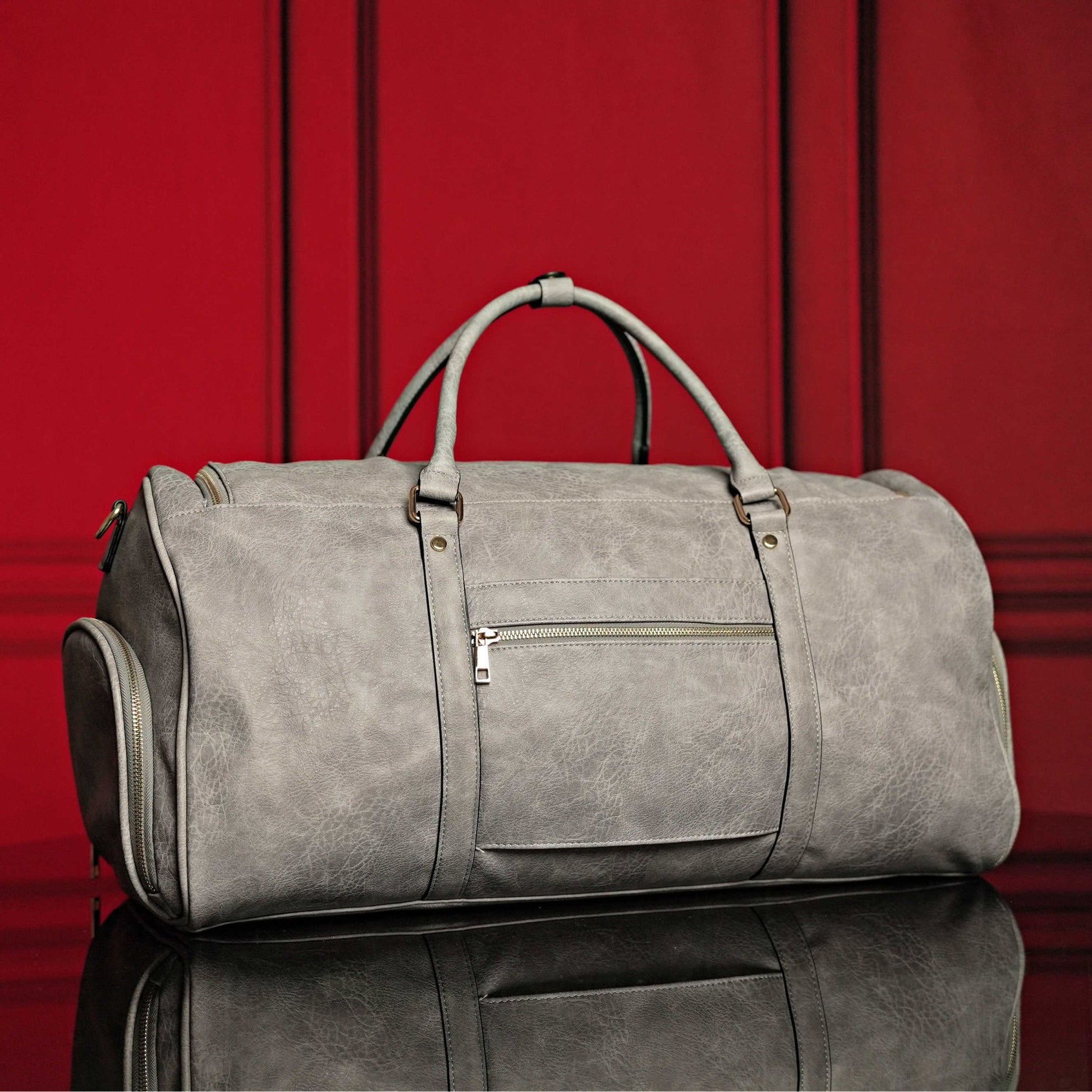 Grey Tumbled Leather Weekender Duffle Bag - Lucid Soles