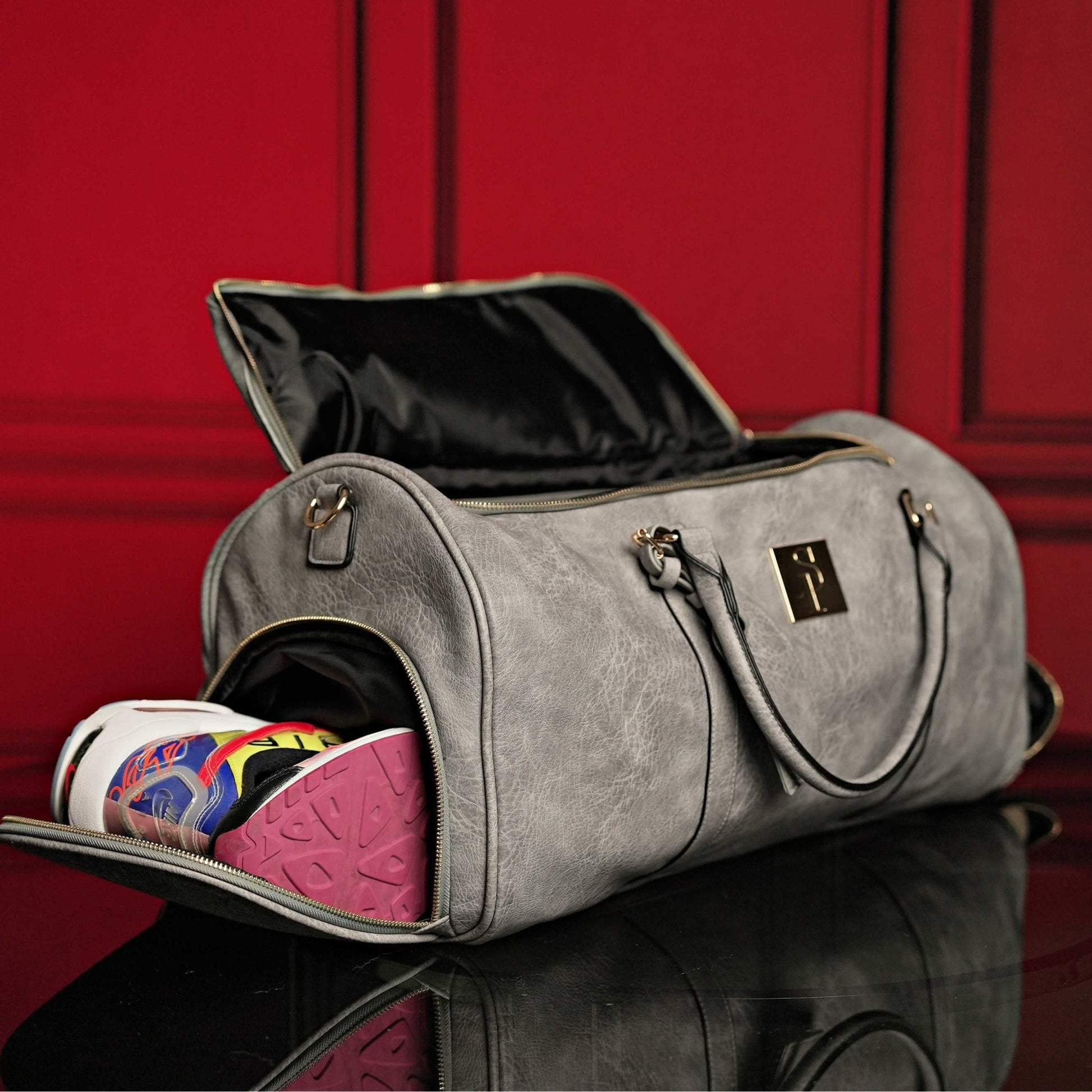 Grey Tumbled Leather Signature Bag Set (Signature Backpack and Duffle Bag) - Lucid Soles