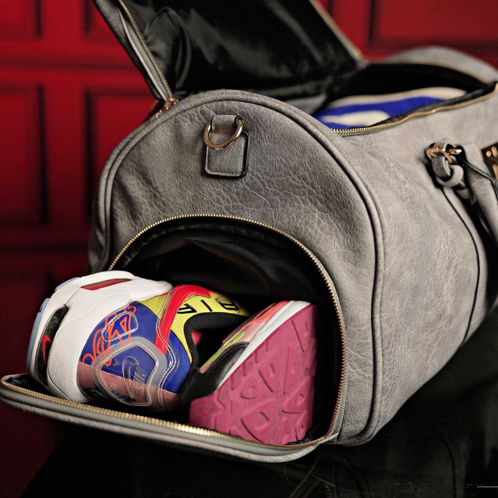 Grey Tumbled Leather Signature Bag Set (Signature Backpack and Duffle Bag) - Lucid Soles