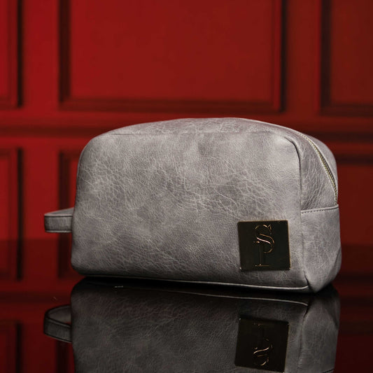 Grey Leather Toiletry Bag - Lucid Soles