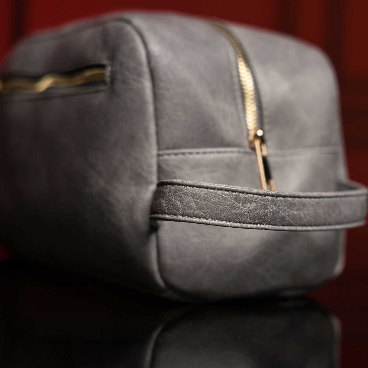 Grey Leather Toiletry Bag - Lucid Soles