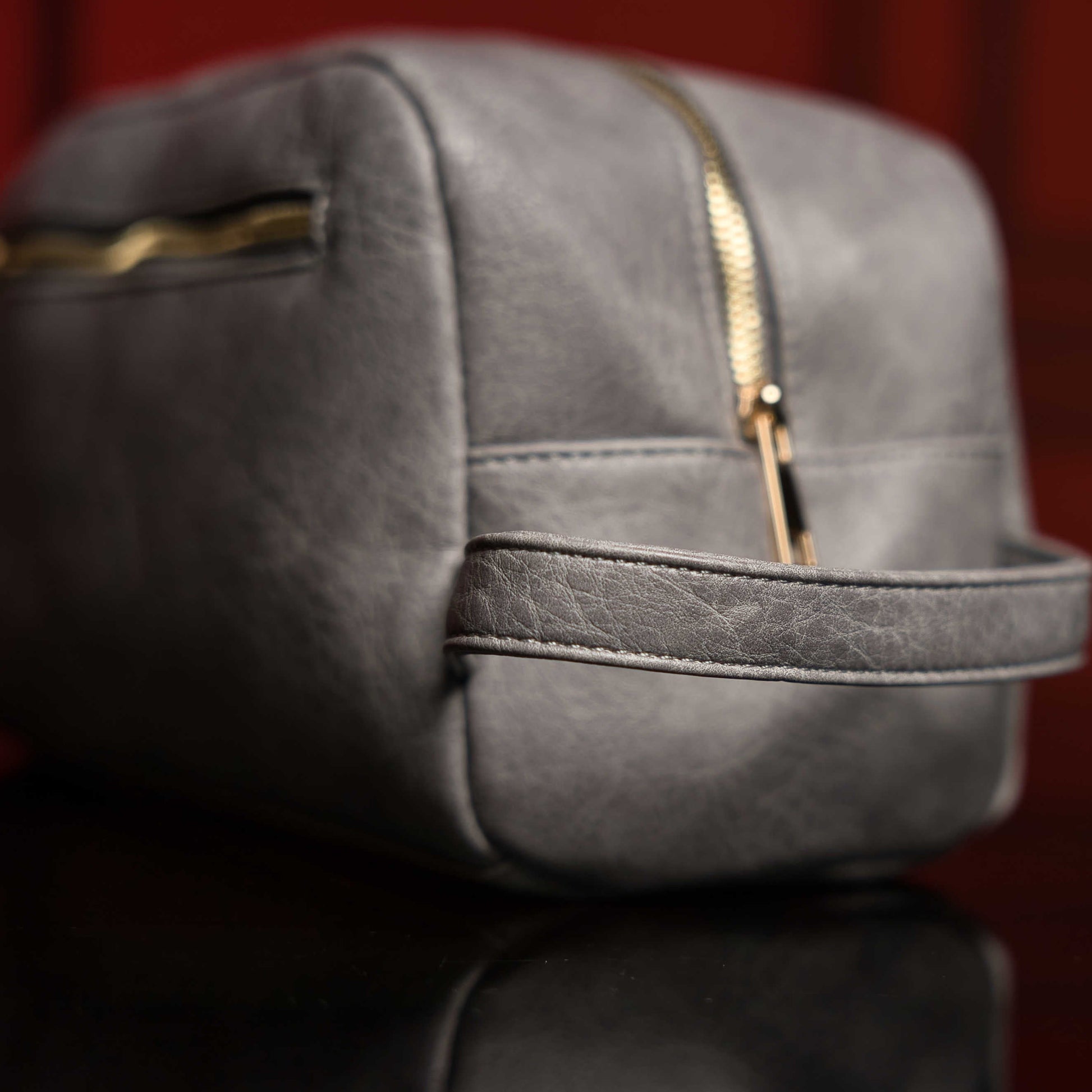 Grey Leather Toiletry Bag - Lucid Soles