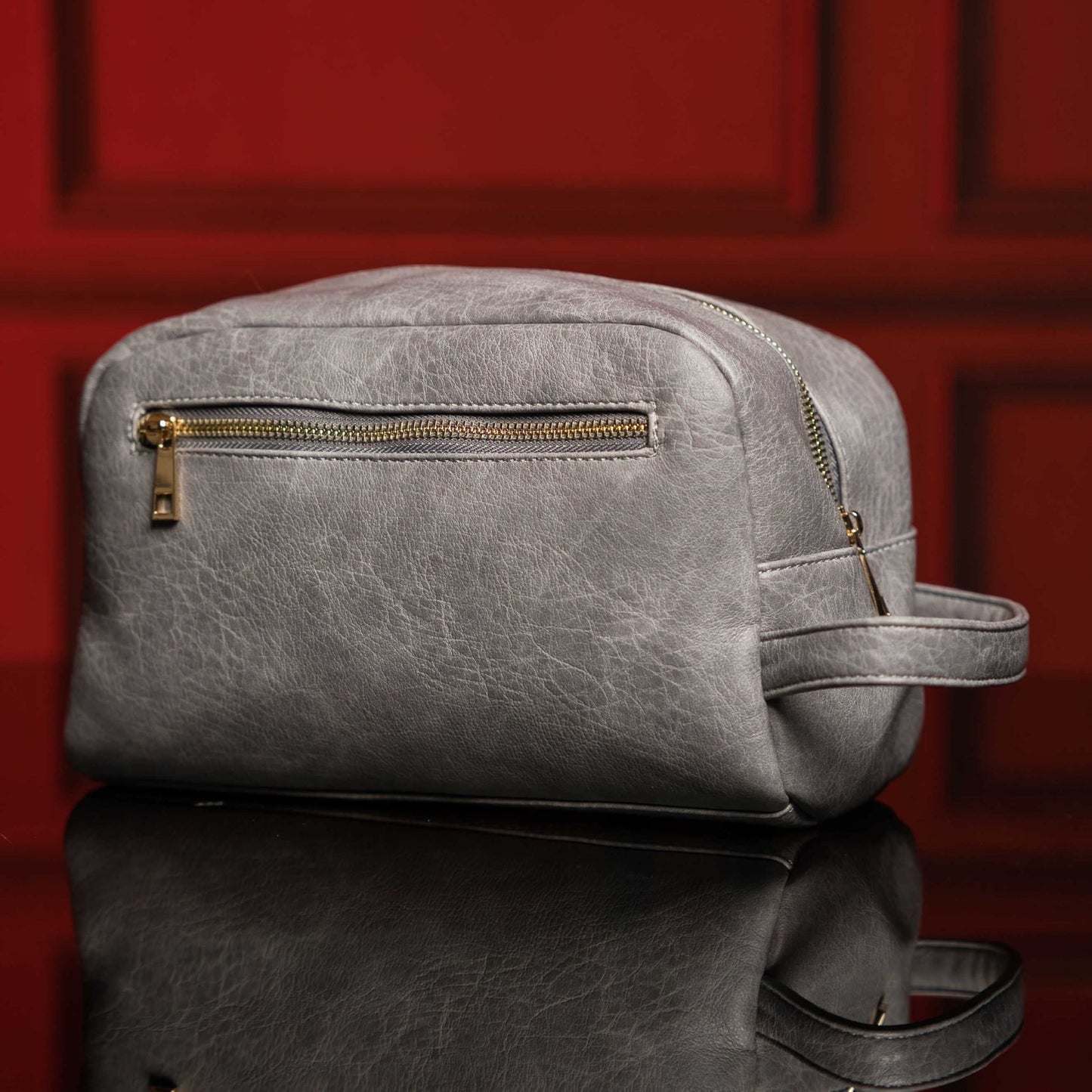 Grey Leather Toiletry Bag - Lucid Soles