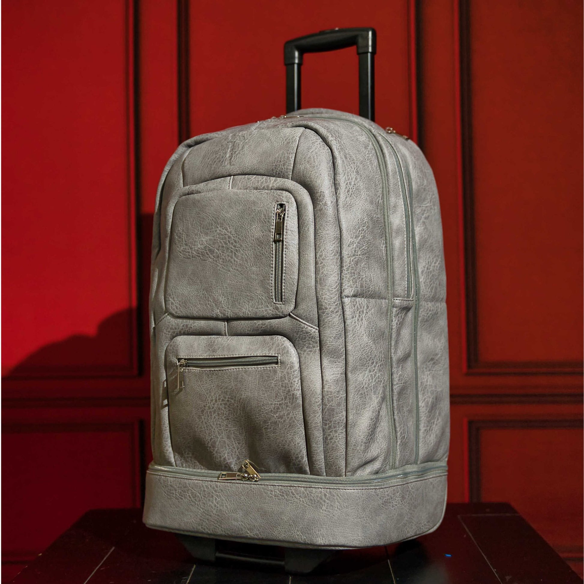 Grey Leather Carry - On Patented Roller Bag - Lucid Soles
