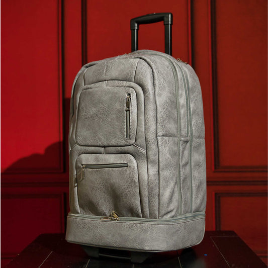 Grey Leather Carry - On Patented Roller Bag - Lucid Soles